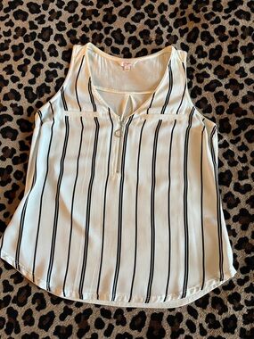Candie's Ivory Sleeveless Top with Black Vertical Stripes and Front Zip
